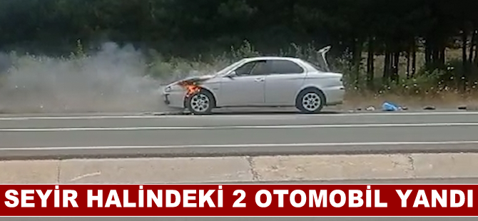 Karabük'te seyir halindeki 2 otomobil yandı