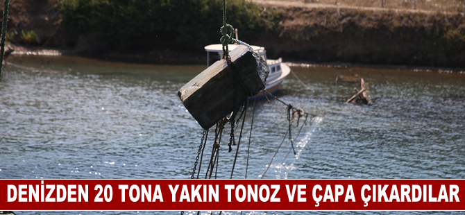 Bodrum'da dalgıçlar deniz dibinden 20 tona yakın tonoz ve çapa çıkardı