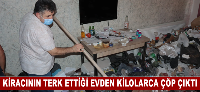 Kayseri'de kiracının terk ettiği evden kilolarca çöp çıktı