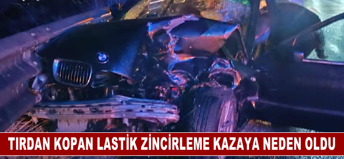 Bolu'da tırdan kopan lastik zincirleme trafik kazasına neden oldu