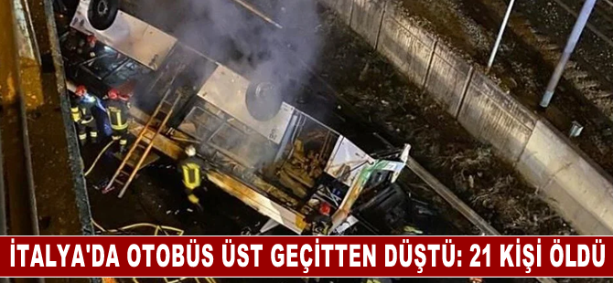 Yolcu otobüsü üst geçitten düştü