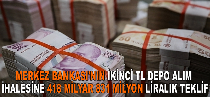 TCMB'nin ikinci TL depo alım ihalesine 418 milyar 831 milyon liralık teklif geldi