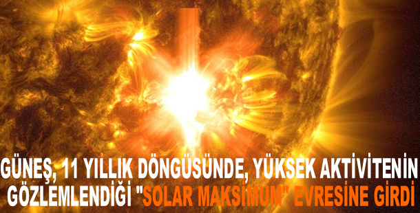 Güneş, 11 yıllık döngüsünde, yüksek aktivitenin gözlemlendiği "solar maksimum" evresine girdi