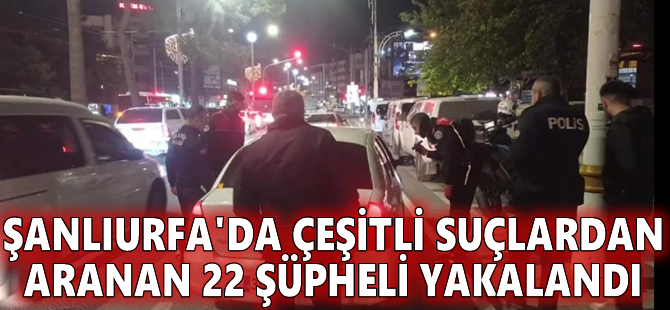 Şanlıurfa'da çeşitli suçlardan aranan 22 şüpheli yakalandı