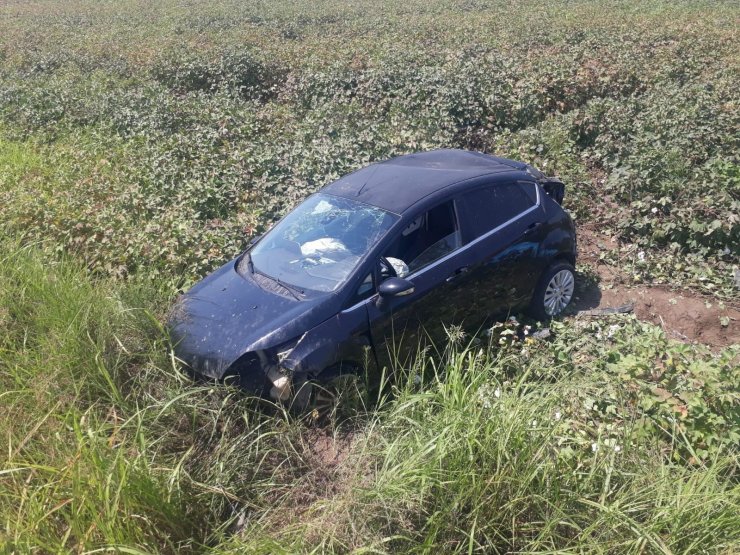 Yoldan çıkan otomobil pamuk tarlasına uçtu: 2 yaralı